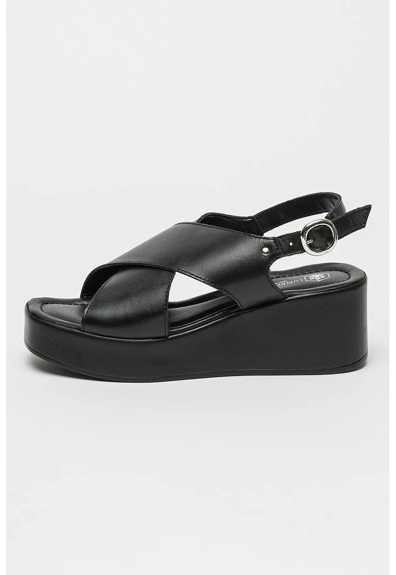 Sandale wedge de piele, Negru