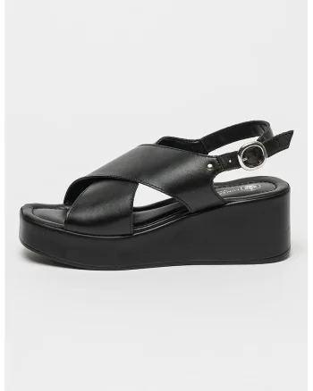 Sandale wedge de piele, Negru