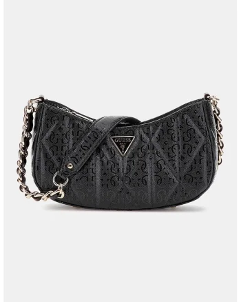 Geanta cu bareta de umar si model logo, Negru/Galben mustar