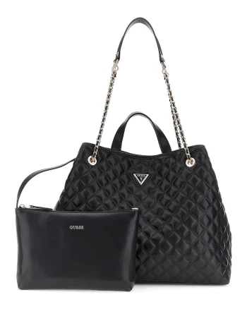 Geanya shopper cu aspect matlasat si etui cu fermoar, Negru