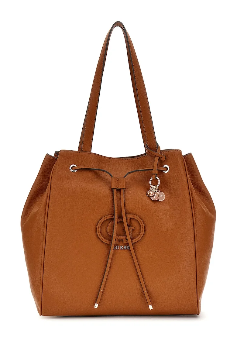 Geanta bucket de piele ecologica cu accesoriu logo, Portocaliu stins