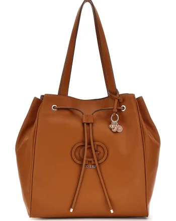 Geanta bucket de piele ecologica cu accesoriu logo, Portocaliu stins