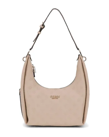Geanta hobo cu bareta ajustabila si model logo, Roz pal