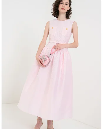 Rochie midi cu o curea in talie, Roz pastel