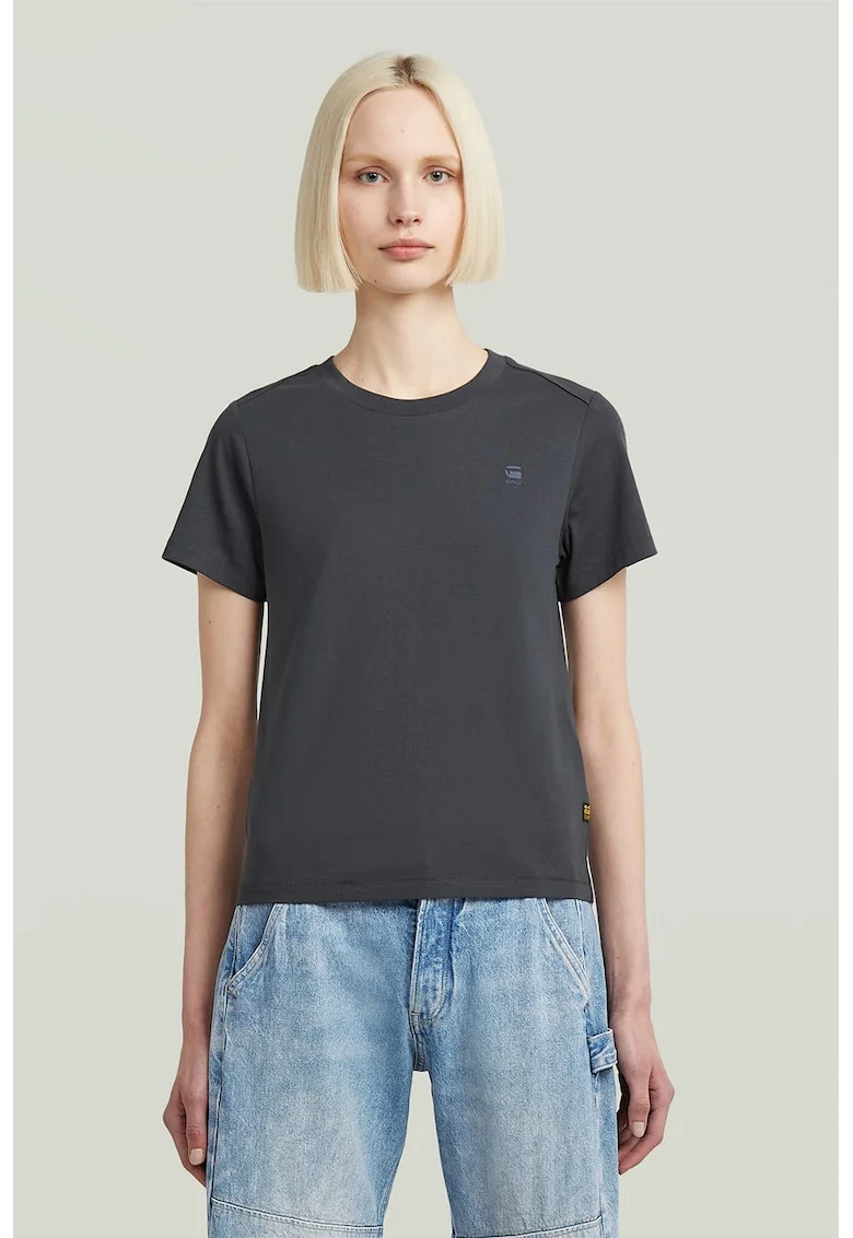 Tricou uni de bumbac organic, Albastru deschis/Gri inchis