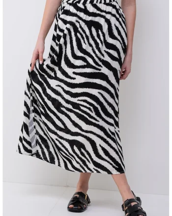 Fusta midi cu slit lateral, Alb/Negru
