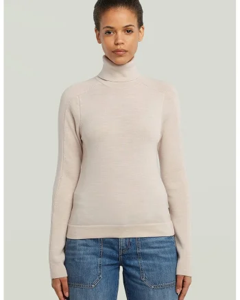 Pulover slim fit din lana cu guler inalt, Crem