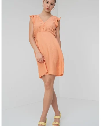 Rochie scurta din amestec de in, Portocaliu stins