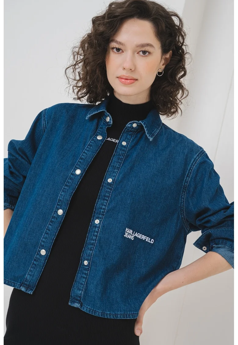 Camasa de denim cu capse, Albastru inchis