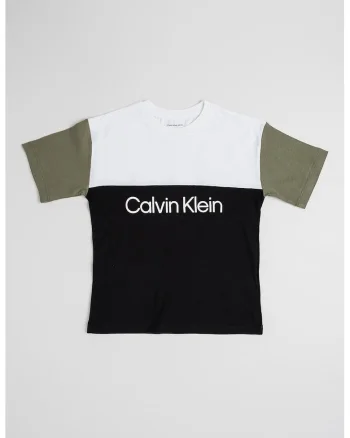 Tricou cu model colorblock si imprimeu logo, Negru stins/Alb optic