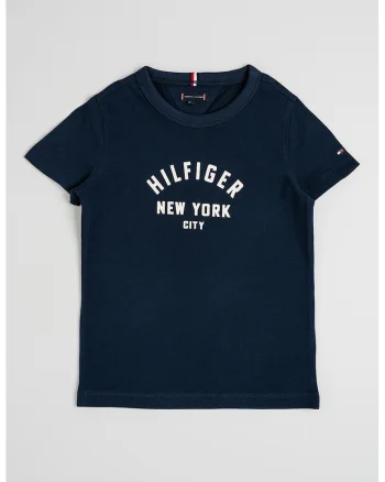 Tricou cu decolteu la baza gatului si imprimeu logo, Albastru inchis/Alb murdar