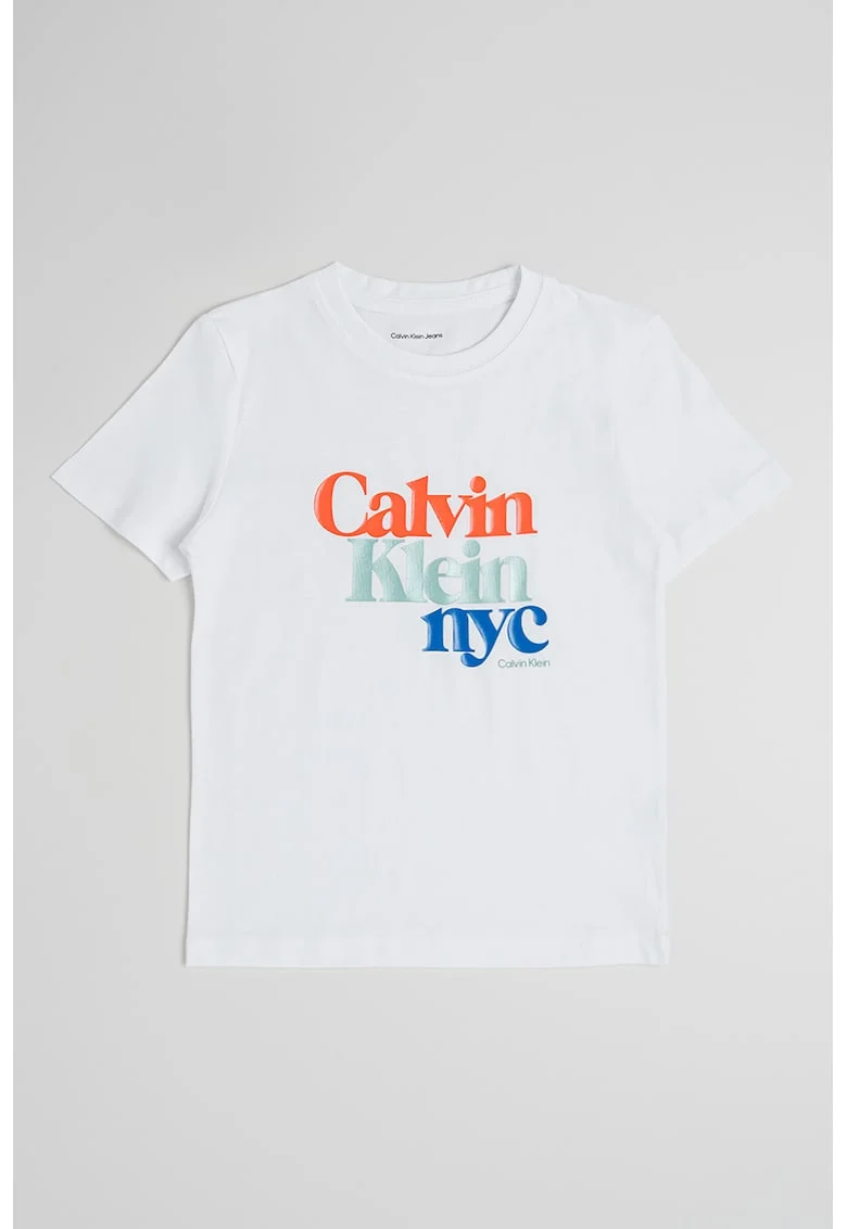 Tricou regular fit cu imprimeu logo, Portocaliu mandarina/Alb optic/Verde aquamarin