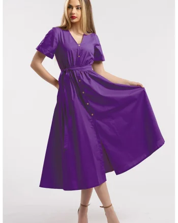 Rochie-camasa cu cordon in talie, Violet