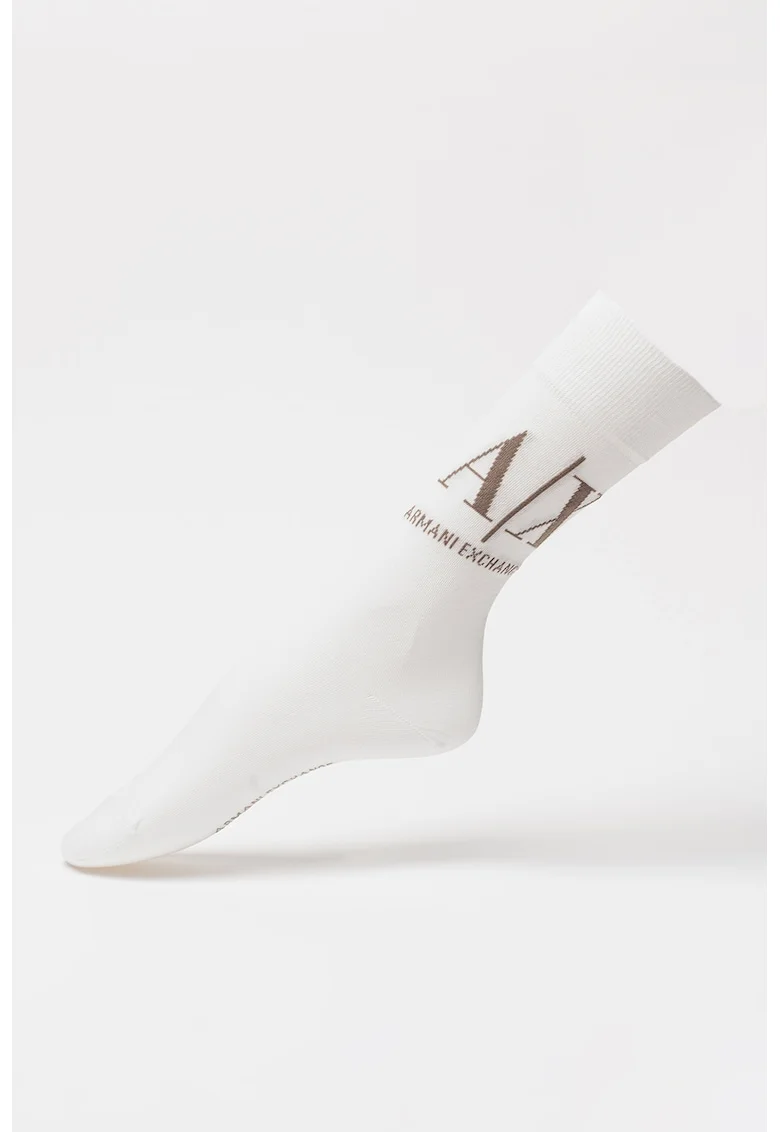 Sosete lungi cu logo, Alb/Maro taupe