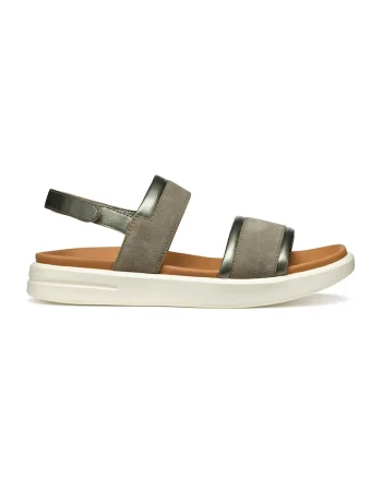 Sandale cu inchidere velcro si garnituri din piele intoarsa, Kaki