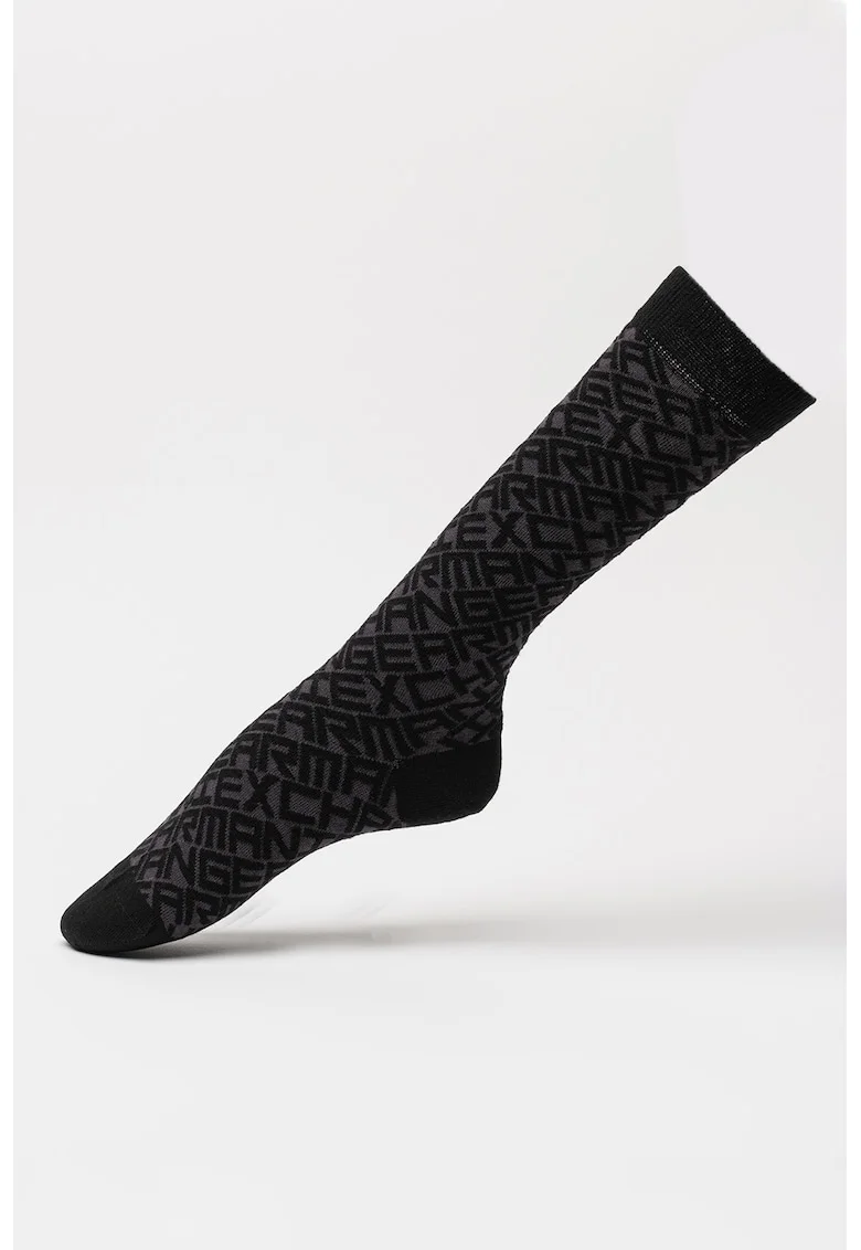 Sosete lungi cu imprimeu logo, Negru stins
