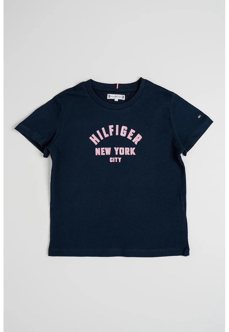 Tricou de bumbac cu imprimeu logo, Roz fandango/Bleumarin