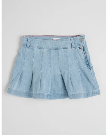 Fusta mini de denim cu pliuri, Albastru prafuit