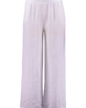 Pantaloni din in cu talie elastica, Alb