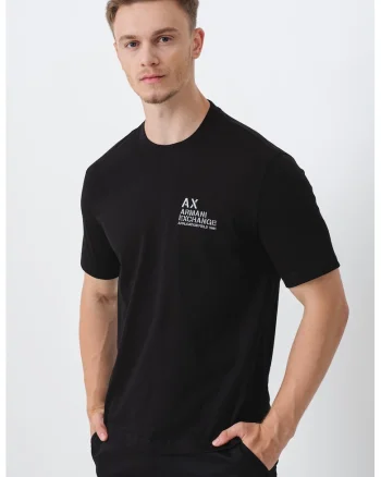 Tricou din bumbac cu logo pe piept si decolteu la baza gatului, Negru