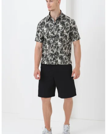 Camasa de bumbac cu model tropical, Alb/Verde sparanghel