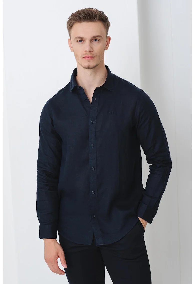 Camasa regular fit din in, Bleumarin