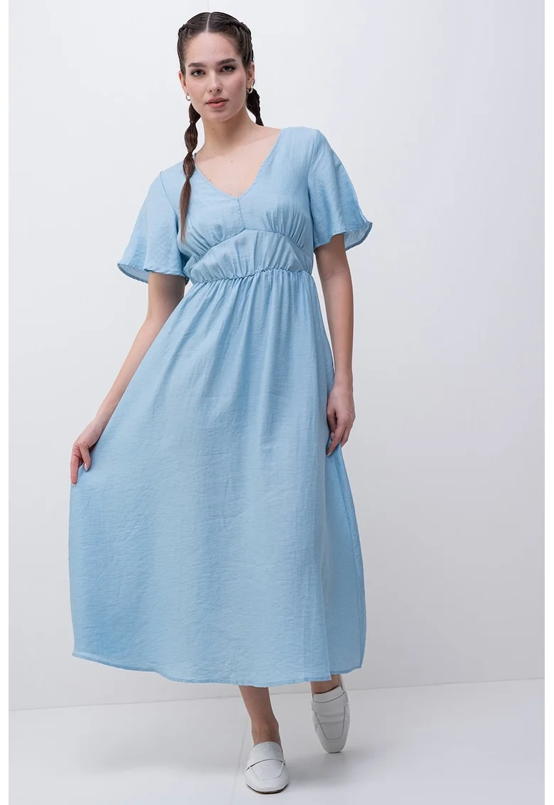 Rochie maxi cu decolteu in V, Albastru pastel