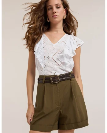 Bluza cu volane, fara maneci, Alb