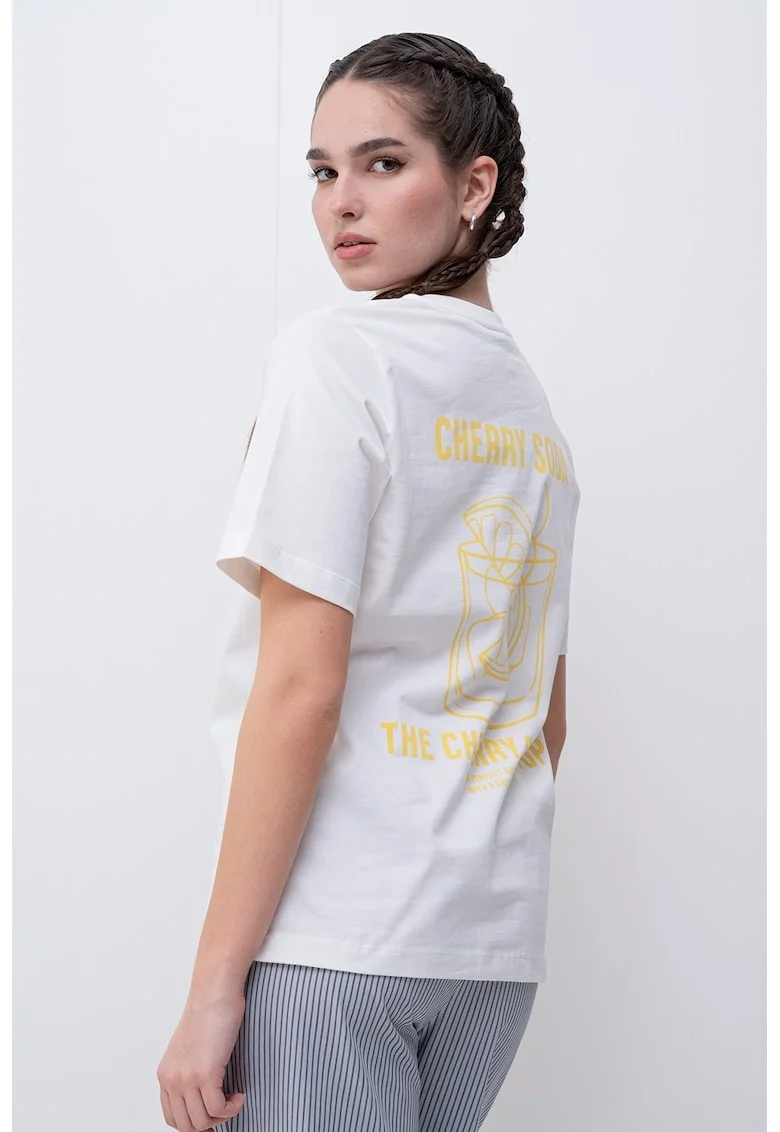 Tricou de bumbac organic cu imprimeu, Alb/Galben