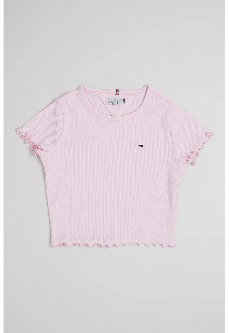 Tricou crop slim fit Essential, Roz pastel