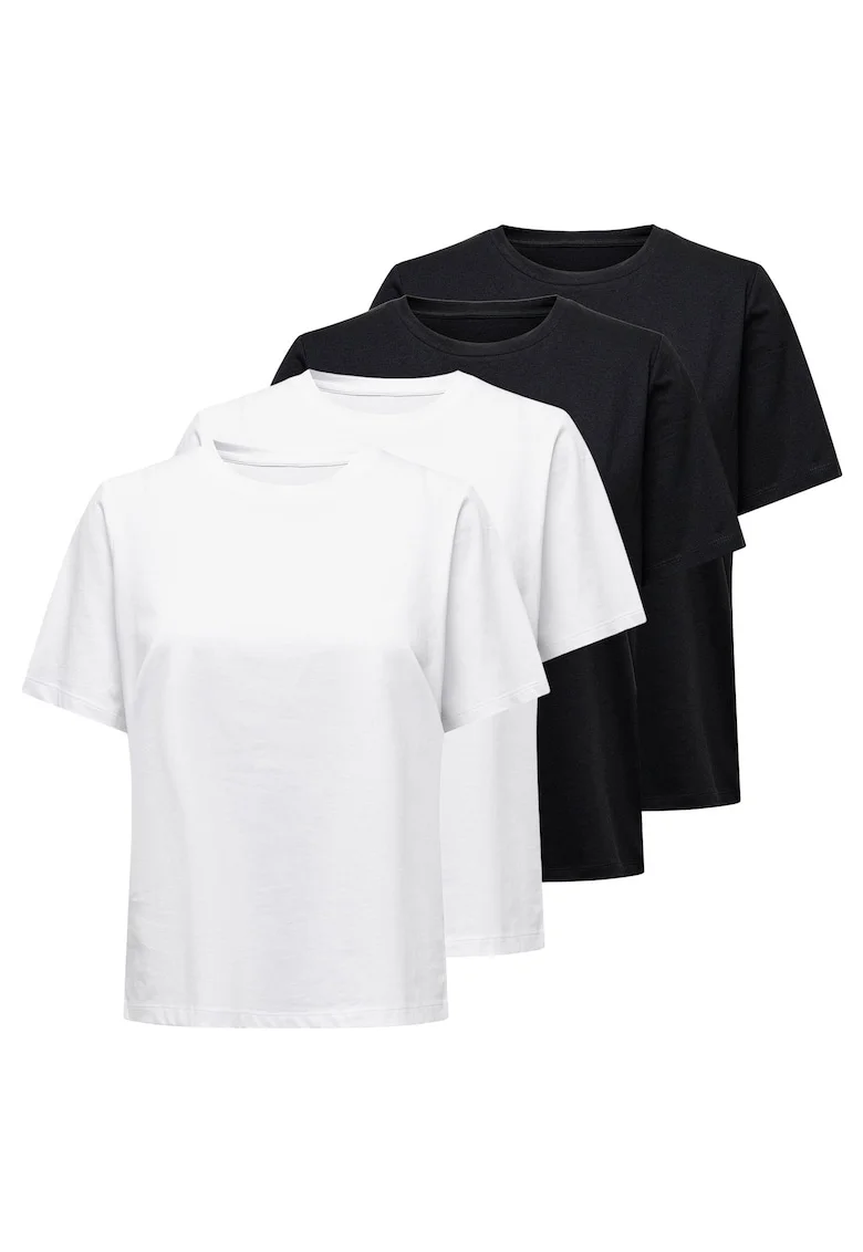 Set de tricouri regular fit din bumbac - 4 piese, Alb/Negru