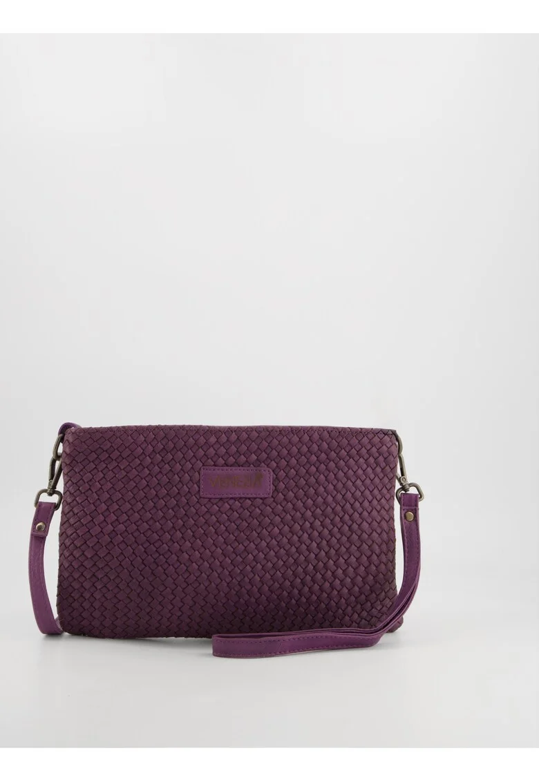 Geanta de umar  din piele naturala, violet, 30x18x2cm, cu curea detasabila, 2 buzunare interioare, 1 buzunar exterior