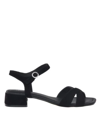 Sandale din piele intoarsa cu toc kitten, Negru