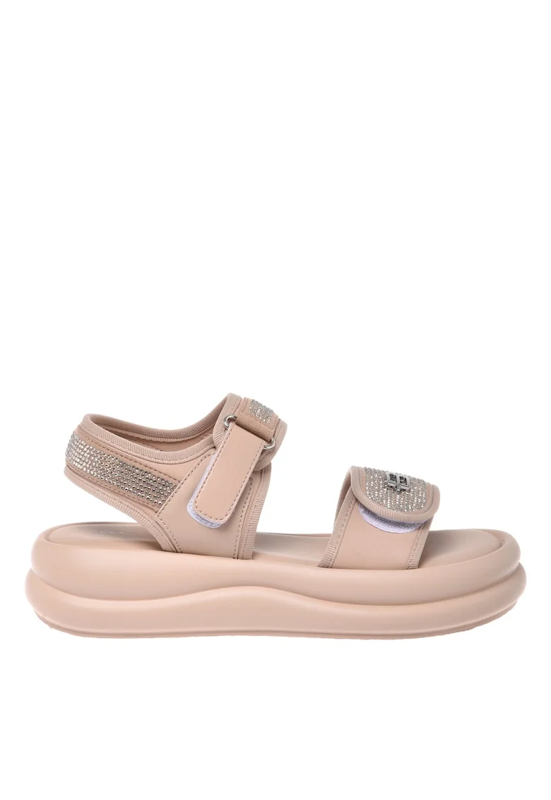 Sandale cu strasuri si velcro, Bej