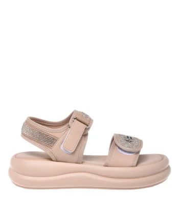 Sandale cu strasuri si velcro, Bej
