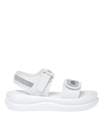 Sandale cu strasuri si velcro, Alb