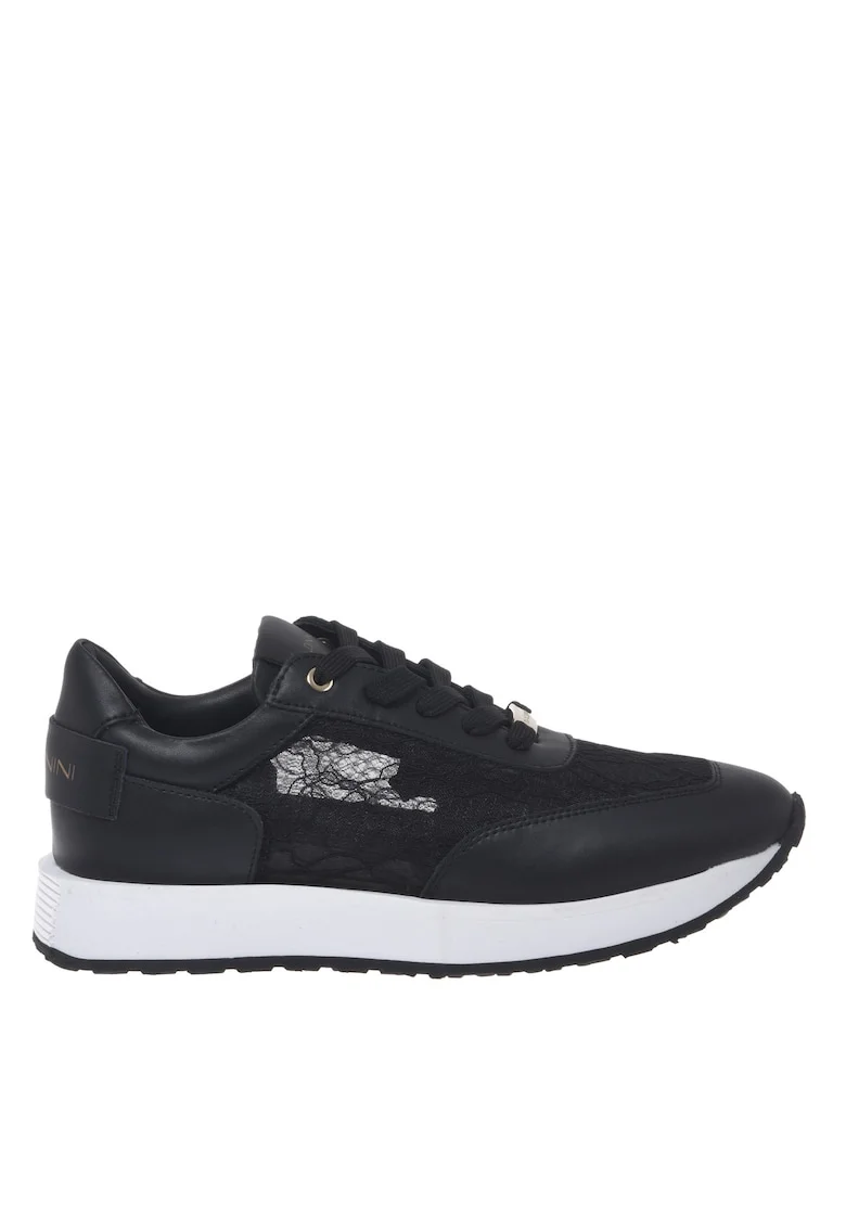 Pantofi sport din piele si dantela cu model unisex, Negru