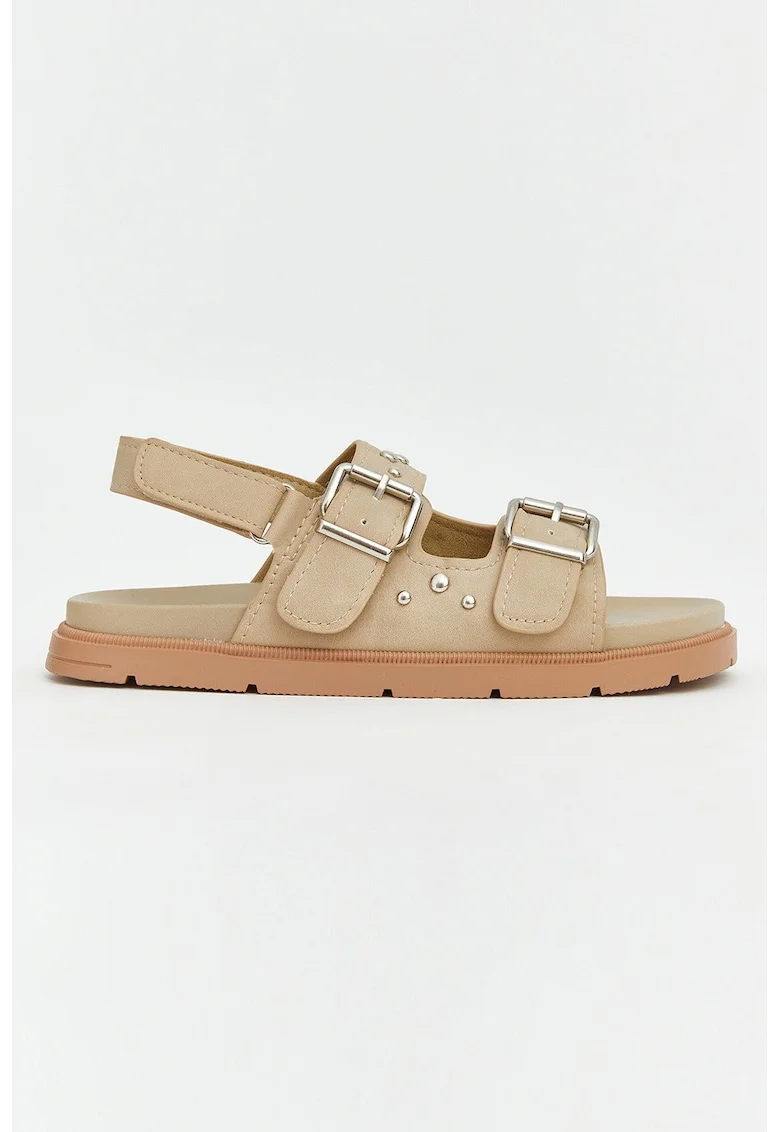 Sandale slingback din piele intoarsa sintetica cu tinte, Bej