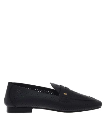 Pantofi loafer din piele cu design perforat, Negru