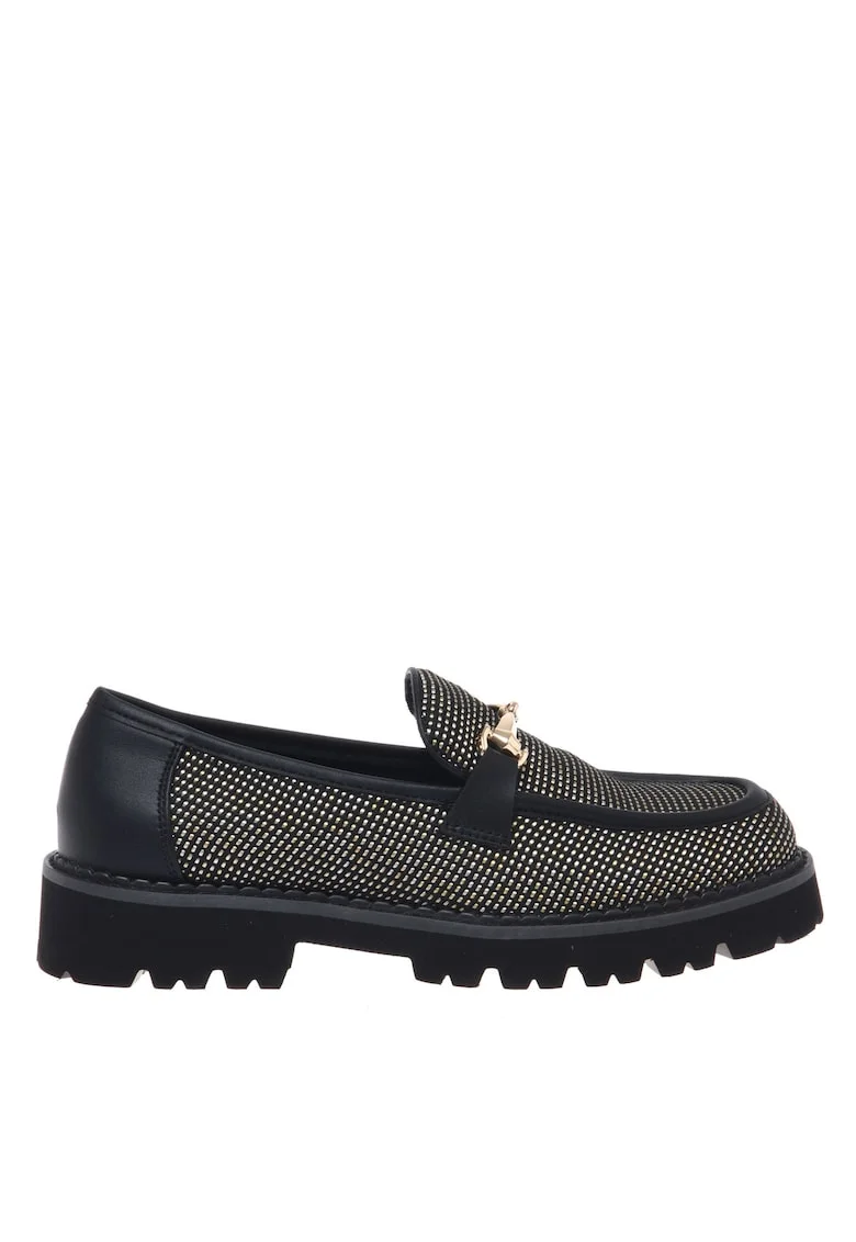 Pantofi loafer cu aplicatie metalica, Negru