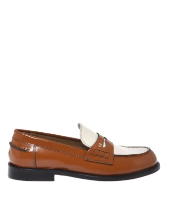 Pantofi loafer de piele cu aspect colorblock, Maro cognac