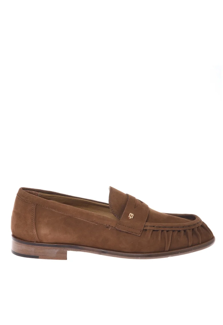 Pantofi loafer de piele intoarsa cu model uni, Maro