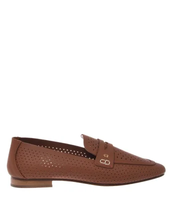 Pantofi loafer din piele cu design perforat, Maro