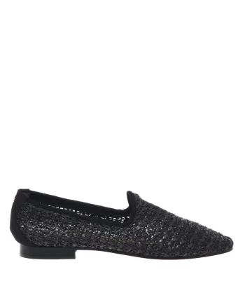 Pantofi loafer cu model uni si aspect impletit, Negru