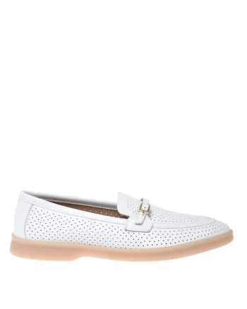 Pantofi loafer din piele cu perforatii, Alb