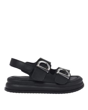 Sandale din piele cu platforma si catarama, Negru