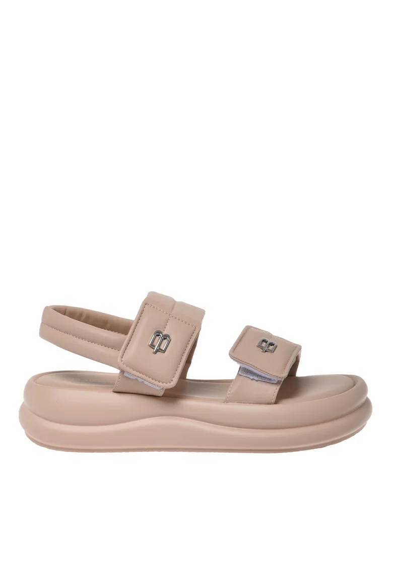 Sandale din piele ecologica cu velcro, Bej