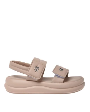 Sandale din piele ecologica cu velcro, Bej