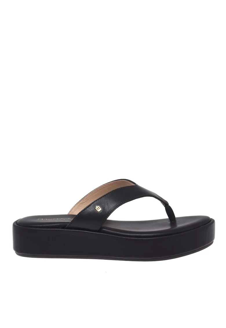 Papuci flip-flop din piele cu platforma, Maro inchis