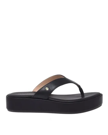 Papuci flip-flop din piele cu platforma, Maro inchis